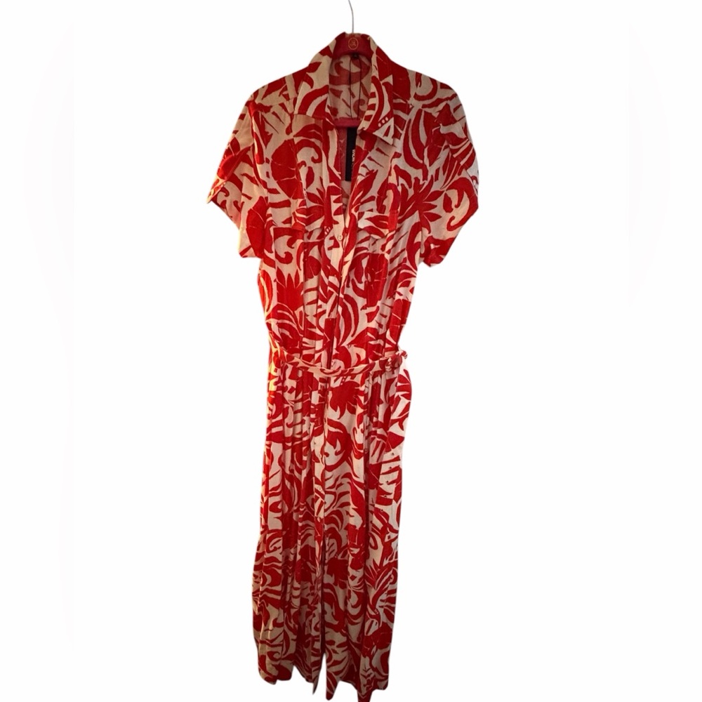 Fashion Nova Red and Cream Floral Maxi Dress